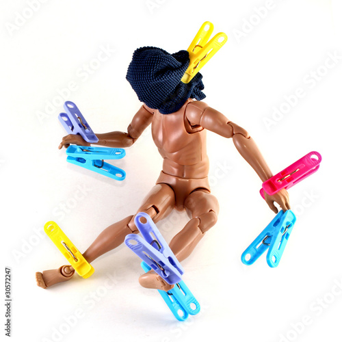 A toy figure in pain