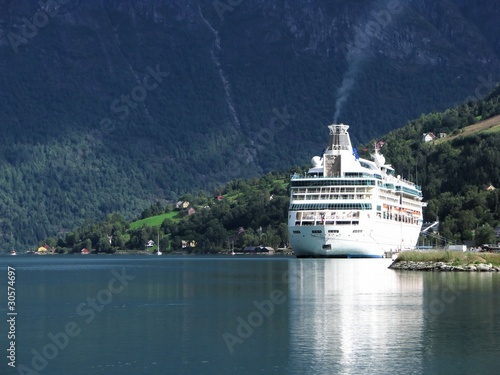 Big passenger ferry in a Norwegian fjord.