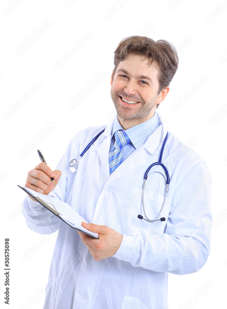 medical doctor with stethoscope. Isolated over white medical doctor with stethoscope. Isolated over white