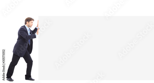 Man push banner on white background © ASDF