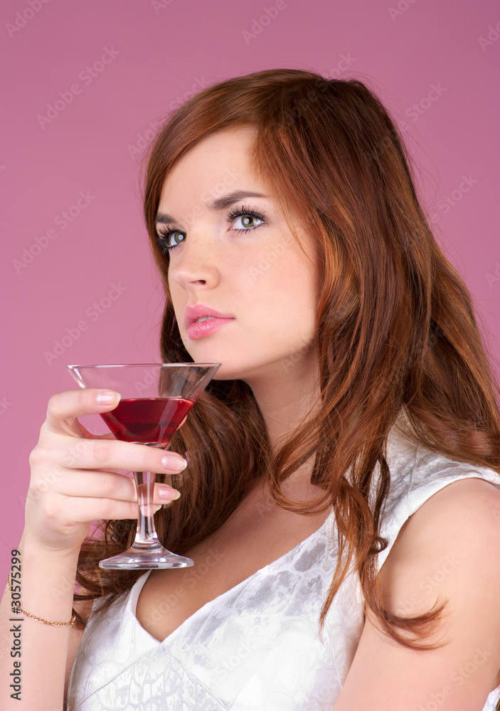 Portrait of beautiful woman dirnks cocktail Portrait of beautiful woman dirnks cocktail