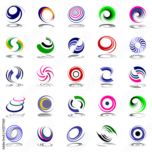 Spiral movement and rotation. Design elements set.