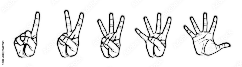 Counting hand signs from one to five Counting hand signs from one to five