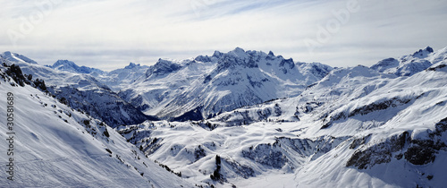 Winter mountainscape Lech Zürs in Austria
