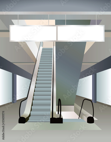 two escalators in mall and plates, vector
