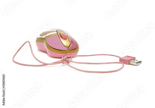 pink computer mouse with cable
