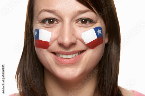 Photos Young Female Sports Fan With Chilean Flag Painted On Face