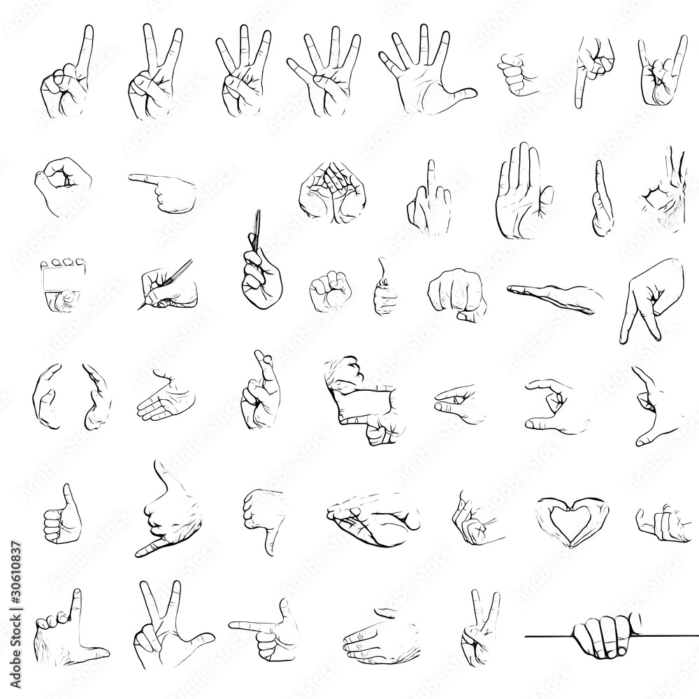 Silhouette sketches of hand signs Silhouette sketches of hand signs