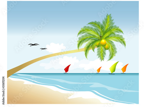 Fototapeta Naklejka Na Ścianę i Meble -  Tropical beach, vector illustration