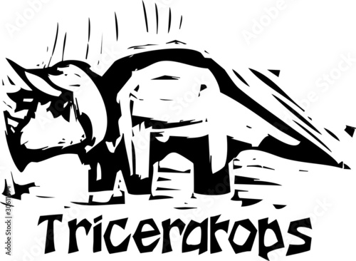 Woodcut Triceratops Dinosaur
