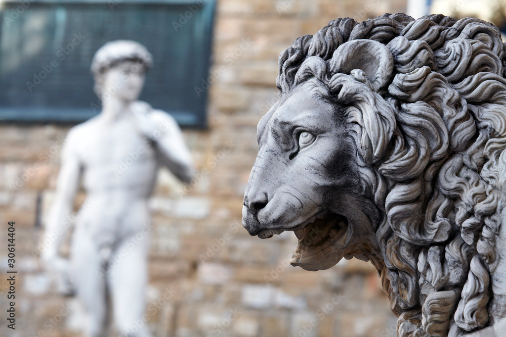 Fototapeta premium Toskana Florenz, Löwen Statue auf der 