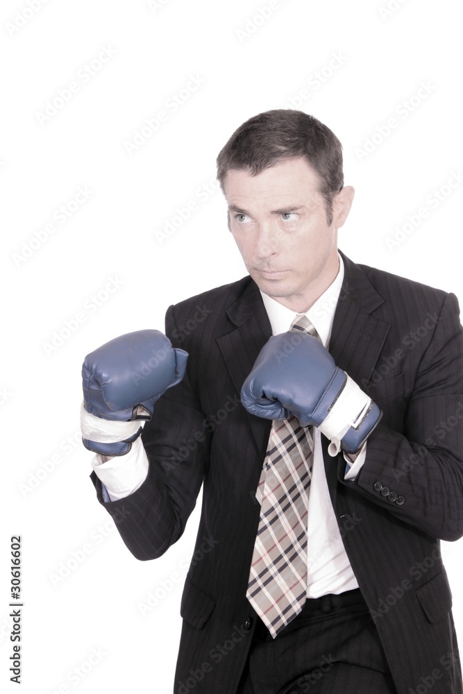 Naklejka premium business man boxing punching bag concept image