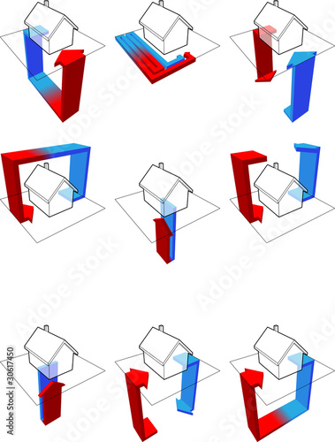 collection of nine heat pump diagrams