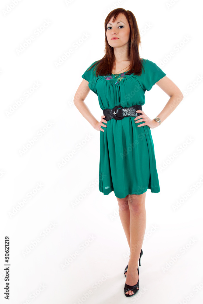 Junge Frau im grünen Kleid 427