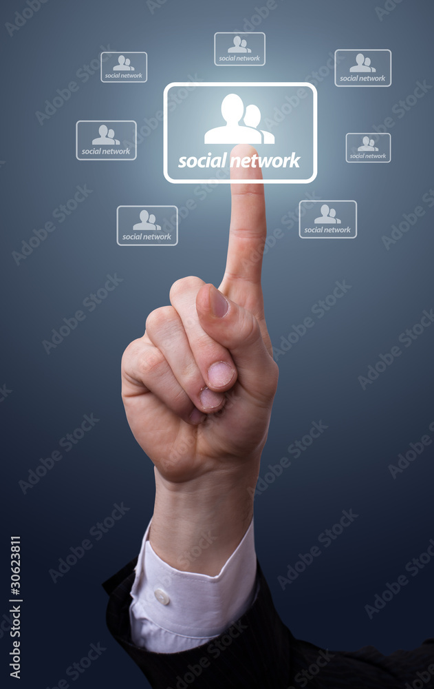 hand pressing Social Network icon hand pressing Social Network icon