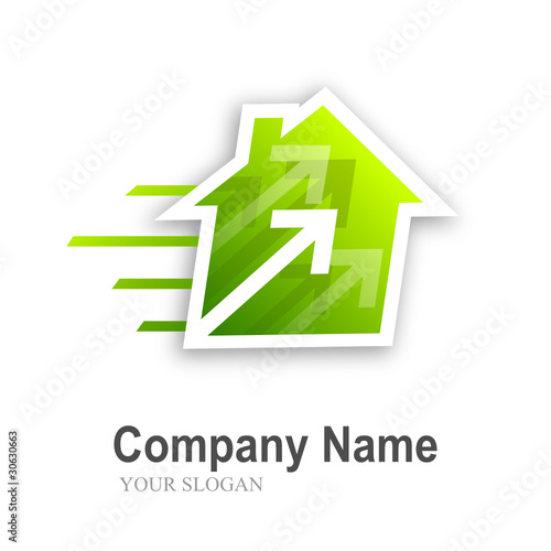 logo house with arrows, traces (green)