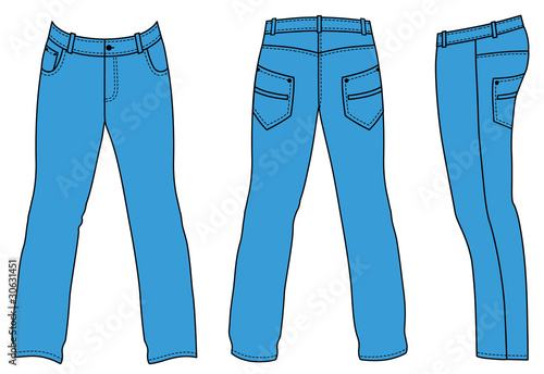 Blue man's jeans (front, back, side views)