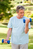 Elderly man doing his exercises in the park