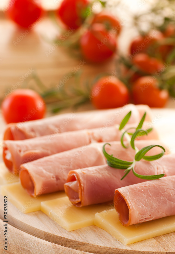 Slices of ham and cheese