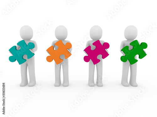 3d men puzzle teamwork