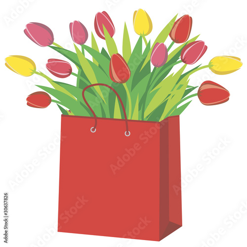 Bouquest of flowers in the shopping bag photo