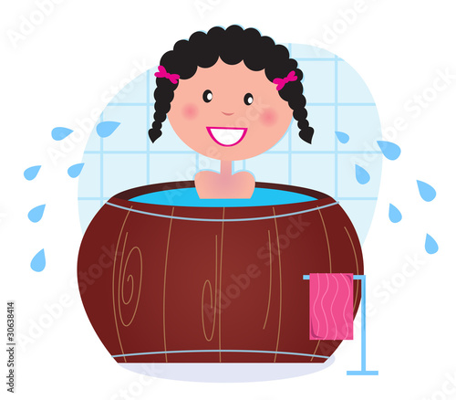 A woman soaking in whirlpool / cold barrel tub after sauna