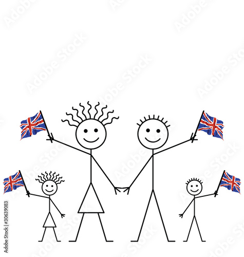 Family celebrating an event waving Union Jack flags photo