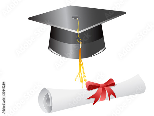 graduation cap and diploma