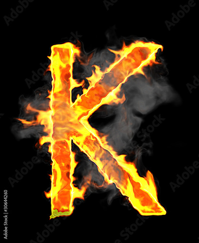 Burning and flame font K letter