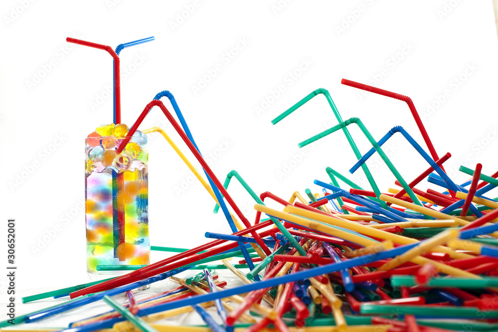 A large group of colored  plastic straw