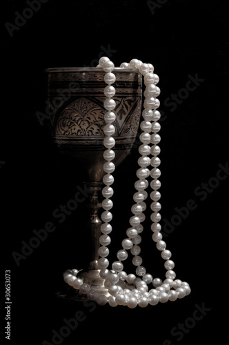 Pearl beads with silver wineglass