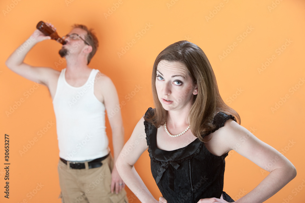 Unhappy Wife with Drunk Husband Unhappy Wife with Drunk Husband