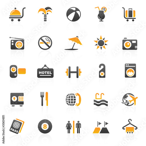 orange holiday hotel icons - set 10