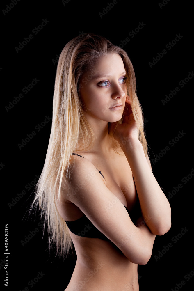 Young blond girl in lingerie - sadness emotion Young blond girl in lingerie - sadness emotion