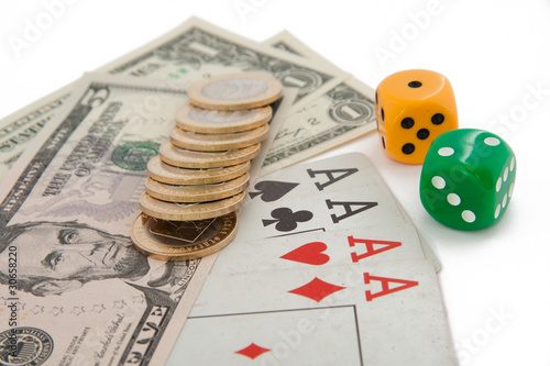 dice and dollars. isolated on a white background