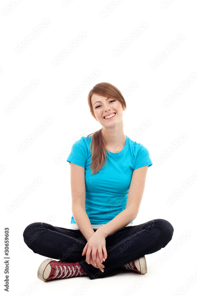 Pretty female student sitting Isolated Pretty female student sitting Isolated