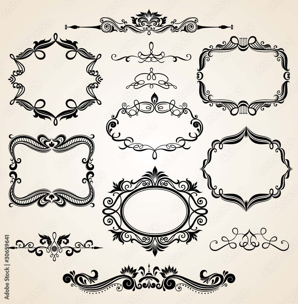 Vintage scrolls and frame. Design elements and page decoration.