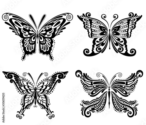 Beautiful butterflies silhouettes. Set.