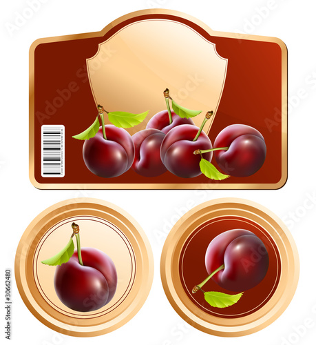 Vector. Background for design of packing plum jam jar.