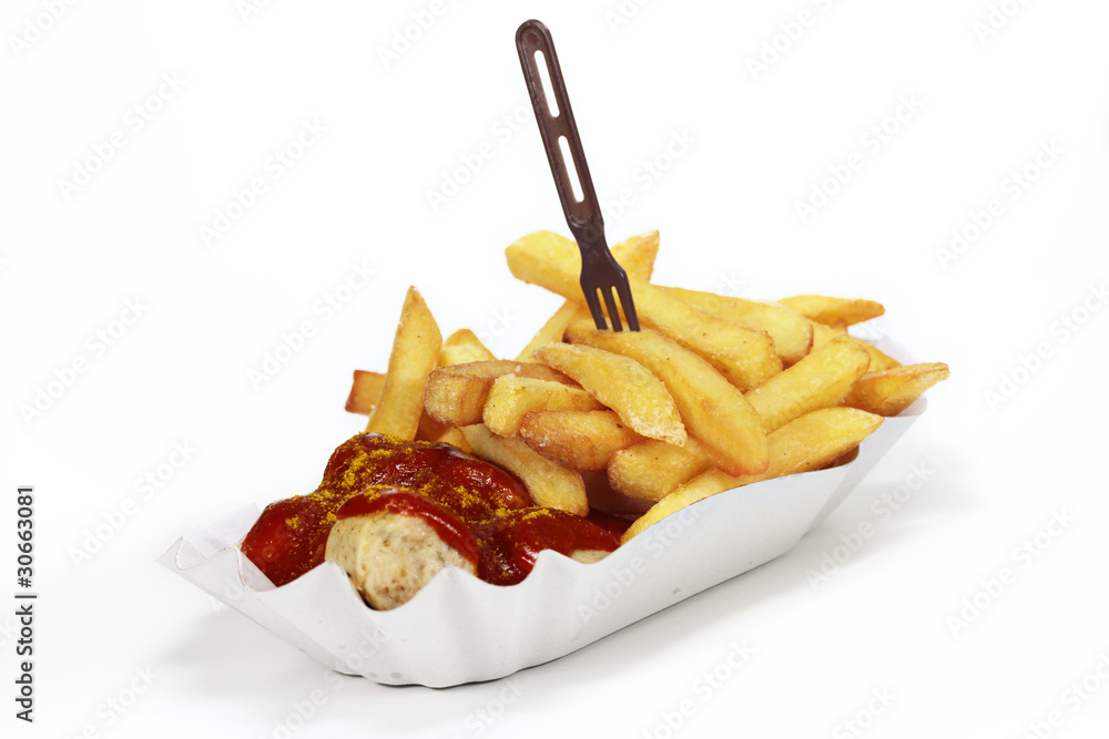 Obraz na plátně Currywurst mit Pommes