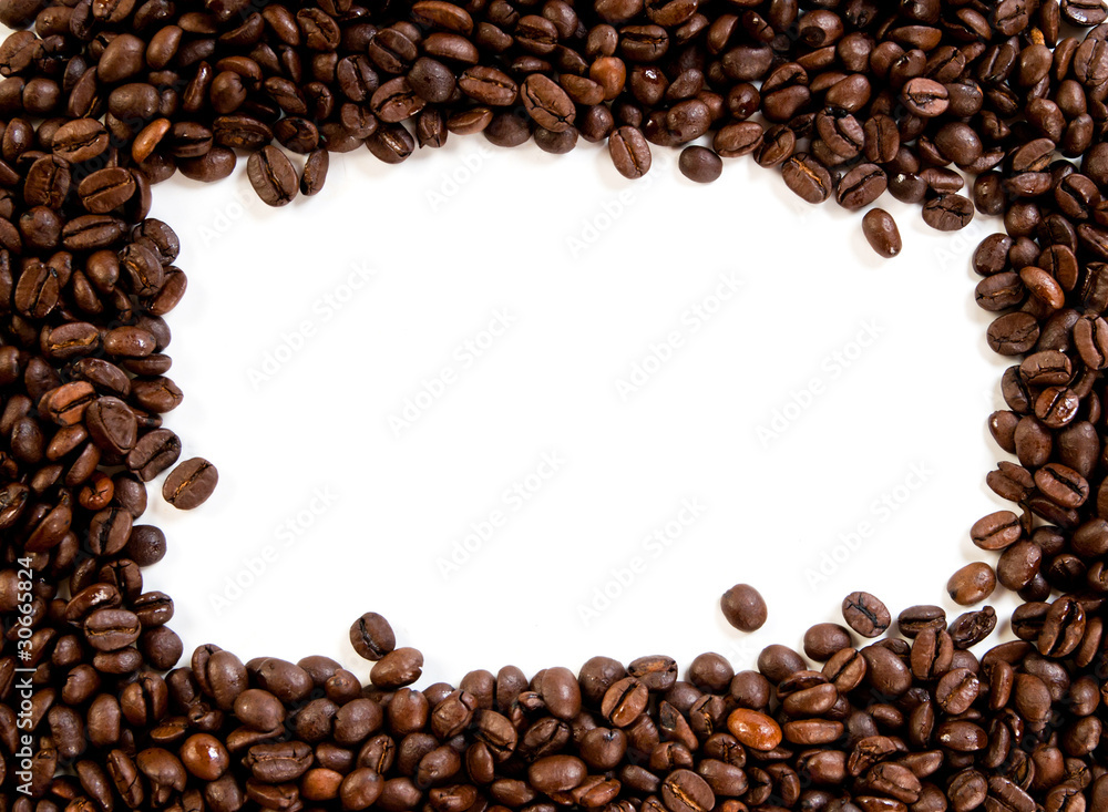 Coffee beans on the white background with copy space Coffee beans on the white background with copy space