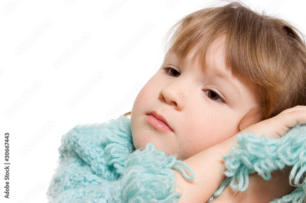 The little girl dreams isolated on white background The little girl dreams isolated on white background