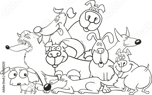 cartoon dogs group for coloring book