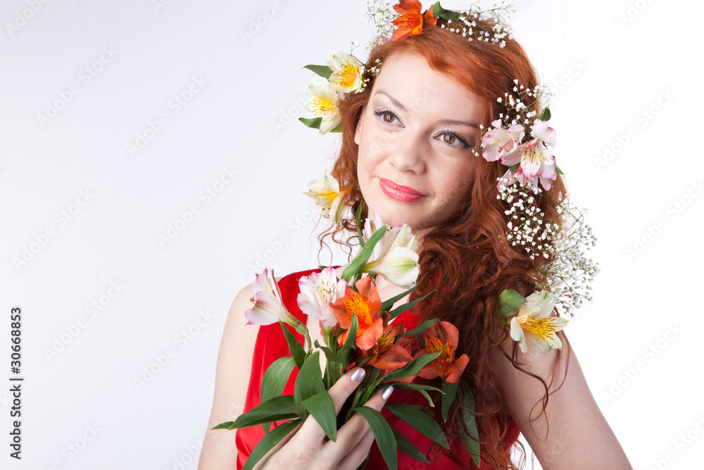 Portrait of beautiful woman with spring flowers Portrait of beautiful woman with spring flowers
