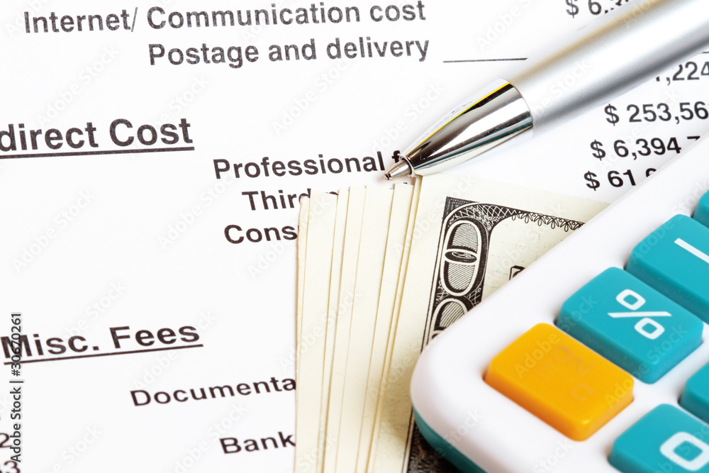 Spreadsheet calculation showing fees and cost Stock Photo Adobe Stock