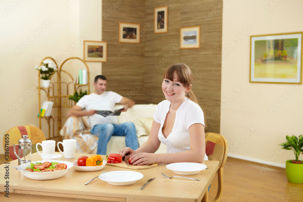 wife at home in the kitchen