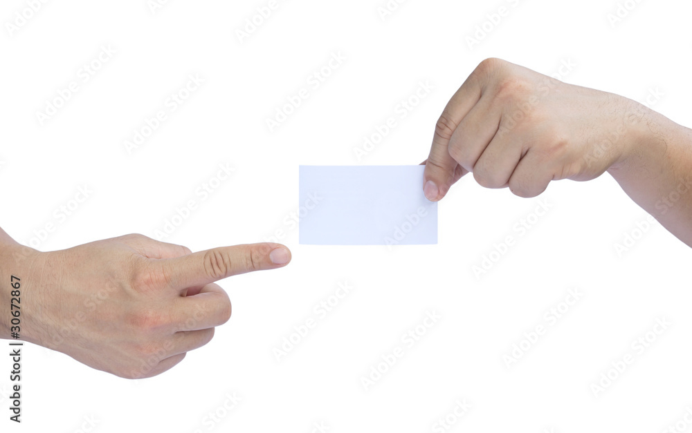 Fototapeta premium Holding a white card in hand