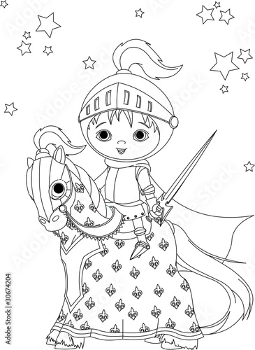 The Brave Knight on the horse coloring page