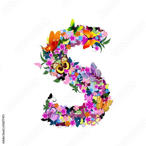 Pattern letter of butterflies and flowers