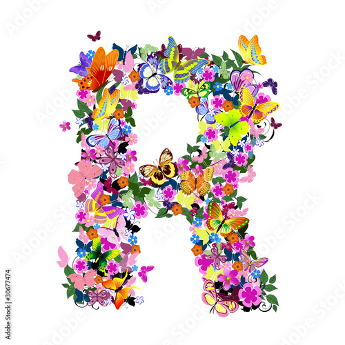 Pattern letter of butterflies and flowers